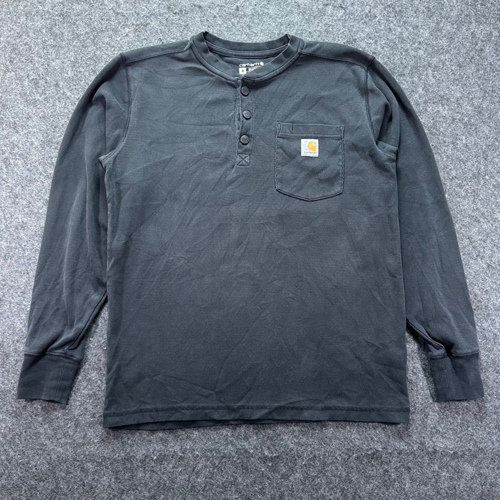 Carhartt Mens Gray Relaxed Fit Waffle Knit Henley Shirt Size M
